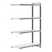 A white metal Cambro Camshelving® Elements Add-On Unit with 4 shelves.
