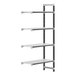 A metal Cambro Camshelving® Elements XTRA Add-On shelf unit with four shelves.