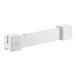A white rectangular Cambro Camshelving® shelf top connector with holes.