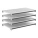 A set of four gray shelving units designed for modular storage.