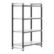 A black metal Cambro Camshelving unit with four shelves.