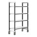 A black and silver Cambro Camshelving unit with wheels.