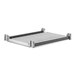 A white and grey metal shelf with a solid white tray.