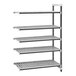 A grey Cambro Camshelving® Elements XTRA add-on unit with four vented shelves.