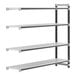 A white metal Cambro Camshelving Elements XTRA add-on unit with four shelves.