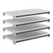 A set of four vented plastic shelving units designed for modular storage.