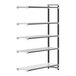 A white Cambro Camshelving unit with black shelves and black posts.