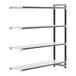 A white rectangular metal Cambro Camshelving Elements add-on unit with four shelves.