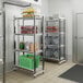 A four-shelf vented starter shelving unit used for organized storage in a commercial kitchen or pantry.