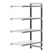 A white and black metal Cambro Camshelving® Elements XTRA 4-shelf add-on unit.