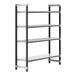 A grey metal Cambro Camshelving Elements unit with black shelves and legs.