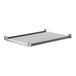 A white metal Cambro Camshelving shelf with vented metal rods.
