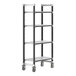 A black and white metal Cambro Camshelving unit with wheels.