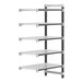 A white Cambro Camshelving Elements add-on unit with 5 vented shelves and black legs.