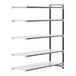 A white Cambro Camshelving Elements add-on unit with black metal rods.