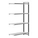 A white rectangular metal shelf with holes for four shelves.
