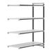 A white metal Cambro Camshelving Elements XTRA add-on unit with four vented shelves.