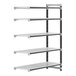 A white metal Cambro Camshelving® Elements add-on unit with four vented shelves.
