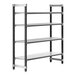 A grey metal Cambro Elements shelving unit with black metal legs.