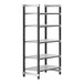 A Cambro Camshelving® Elements XTRA starter unit with 5 vented shelves and black legs.