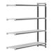 A white metal Cambro Camshelving Elements Add-On unit with four vented shelves.