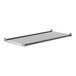A metal Cambro Camshelving® shelf with black and grey vented shelves.