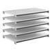 A set of five gray shelving units designed for modular storage.