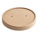 A round brown lid with two holes on a round brown paper container.