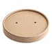 A white cardboard box with round brown Kraft paper lids with holes.