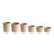 A row of Choice brown kraft paper food cups with a white background.