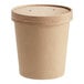 A brown paper cup with a vented paper lid.