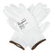 A pair of white Cordova Halo HPPE and synthetic fiber gloves with a white polyurethane palm coating and brown trim, size 2X.