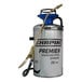A Chapin stainless steel tank sprayer with a blue handle.