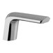 A close-up of a silver Sloan Optima deck mount sensor faucet with a white background.