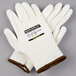 A pair of small white Cordova Monarch engineered fiber gloves with white polyurethane palms.