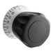 A black knob with a black and white dial with numbers.