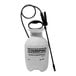 A white Chapin bleach tank sprayer with black hose.
