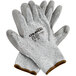A pair of Cordova Caliber gray gloves with gray and white trim on a white background.