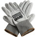 A pair of small gray Cordova Monarch gloves with gray polyurethane palms and a label.