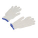 A pair of Cordova medium weight natural cotton work gloves with blue trim on a white background.