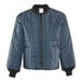 A close-up of a navy RefrigiWear Econo-Tuff jacket with black trims.