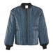 A close-up of a navy RefrigiWear Econo-Tuff jacket with black trims.