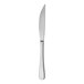 A close-up of a RAK Youngstown Kampton stainless steel steak knife with a silver handle.