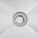 A close-up of the drain on a Steelton stainless steel mop sink.