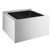 A white square stainless steel mop sink with a black bottom.