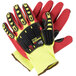 A pair of yellow and red Cordova work gloves.