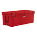 A red CaterGator outdoor cooler with black handles.