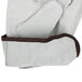 A pair of white leather Cordova driver's gloves with brown stitching.