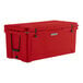 A red CaterGator outdoor cooler with a handle.