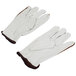 A pair of white Cordova cowhide leather gloves with brown stitching.